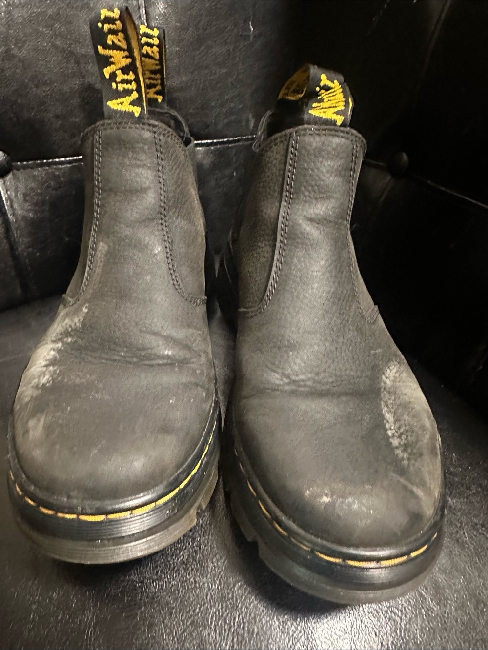 Dr. Martens Black Leather Chelsea Boots with Yellow Stitching